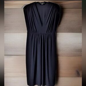 NORMA KAMALI Dress Womens Small Black Sleeveless Ruched Blouson Deep V-Neck EUC